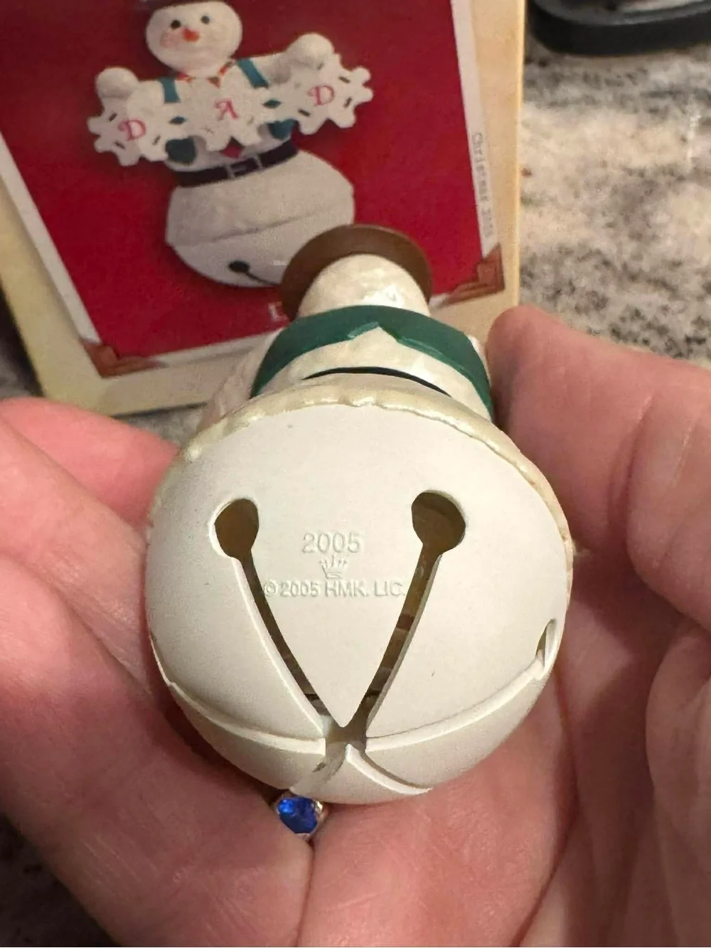2005 vintage Hallmark White Snowman 'Dad' Ornament with Red Accents